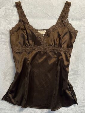 Y2K COSTA BLANCA women's brown satiny lace slim fit tank, M.